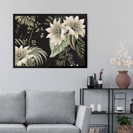 Obraz w ramie Kwiat lotosu w stylu vintage na ciemnym tle