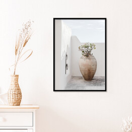 Plakat w ramie Piękny wazon z kwiatami cienie na ścianie. Kreatywny, minimalny, stylizowany koncept dla blogerów.