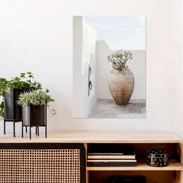Plakat Piękny wazon z kwiatami cienie na ścianie. Kreatywny, minimalny, stylizowany koncept dla blogerów.
