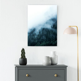 Obraz na płótnie Ośnieżone drzewa na wzgórzu we mgle