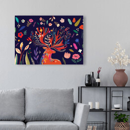 Obraz na płótnie Barwna ilustracja z jeleniem i kwiatami