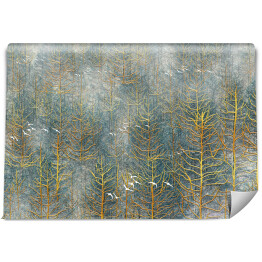 Fototapeta winylowa zmywalna Abstrakcyjna ilustracja, kontury drzew bez liści na tle grunge, białe stado ptaków