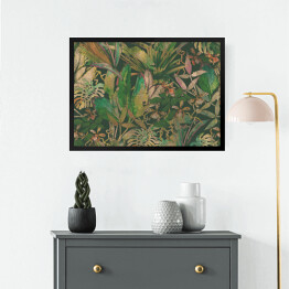 Obraz w ramie Dekoracja w stylu vintage z tropikalnymi liśćmi 