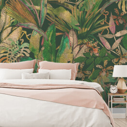 Fototapeta winylowa zmywalna Dekoracja w stylu vintage z tropikalnymi liśćmi 