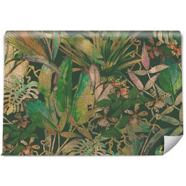 Fototapeta winylowa zmywalna Dekoracja w stylu vintage z tropikalnymi liśćmi 