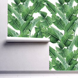 Tapeta samoprzylepna w rolce Akwarelowe zielone liście bananowca 3D