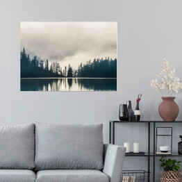 Plakat samoprzylepny Gęsty las nad wodą