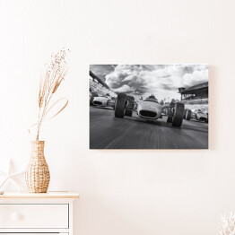Obraz na płótnie Czarno biała ilustracja z samochodem podczas wyścigów