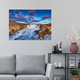 Plakat Kolorowe chmury nad Wodospadem Selfoss na Islandii