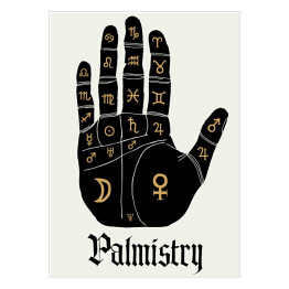 Plakat Czytanie z dłoni. Symbole znaków zodiaku - ilustracja