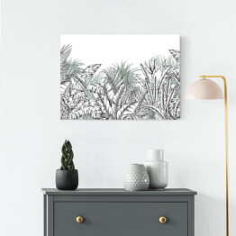 Obraz na płótnie Zarys liści bananowca, palmy i monstery na białym tle