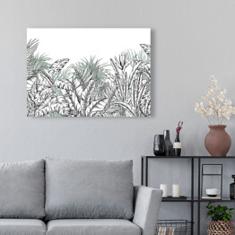 Obraz na płótnie Zarys liści bananowca, palmy i monstery na białym tle