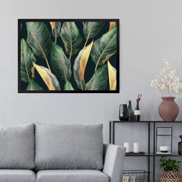 Obraz w ramie Egzotyczne szaro zielono złote liście 