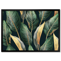 Obraz klasyczny Egzotyczne szaro zielono złote liście 