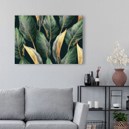 Obraz klasyczny Egzotyczne szaro zielono złote liście 