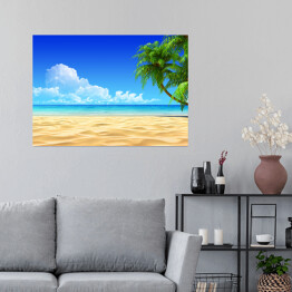 Plakat Palmy na tropikalnej, słonecznej plaży