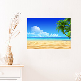 Plakat samoprzylepny Palmy na tropikalnej, słonecznej plaży