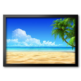 Obraz w ramie Palmy na tropikalnej, słonecznej plaży