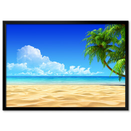 Plakat w ramie Palmy na tropikalnej, słonecznej plaży