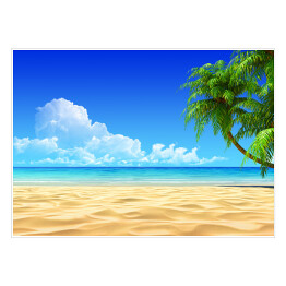 Plakat Palmy na tropikalnej, słonecznej plaży