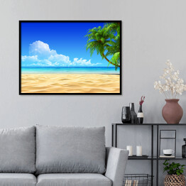 Plakat w ramie Palmy na tropikalnej, słonecznej plaży