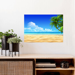 Plakat samoprzylepny Palmy na tropikalnej, słonecznej plaży