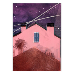 Plakat Kolorowy dom z muralem nocą