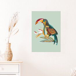 Plakat samoprzylepny Kolorowa papuga z egzotycznym kwiatem