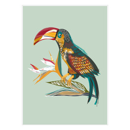 Plakat samoprzylepny Kolorowa papuga z egzotycznym kwiatem