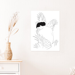Plakat samoprzylepny Uskrzydlona kobieta - minimalistyczna czarno biała ilustracja