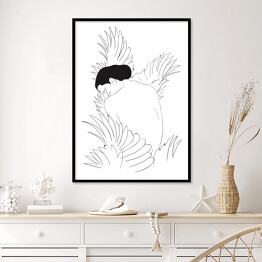 Plakat w ramie Uskrzydlona kobieta - minimalistyczna czarno biała ilustracja