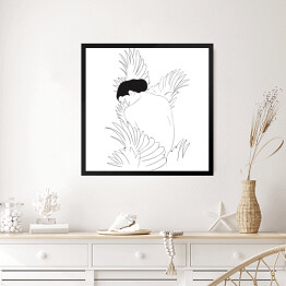 Obraz w ramie Uskrzydlona kobieta - minimalistyczna czarno biała ilustracja