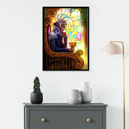 Plakat w ramie Elf na tle witraża - ilustracja fantasy
