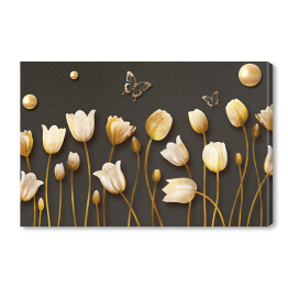 Obraz na płótnie Tulipany i motyle w złotych barwach z efektem 3d