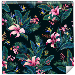 Tapeta samoprzylepna w rolce Kwiatowe tropikalne bukiety. Kolorowe kwiaty i liście 3d 