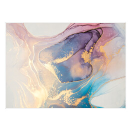 Plakat samoprzylepny Abstrakcja w odcieniach różu i koloru niebieskiego z detalami w złotym kolorze