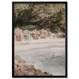 Plakat w ramie Summer Beach bay. Kreatywny, minimalny, jasny i przewiewny stylizowany koncept.