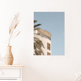 Plakat samoprzylepny Dom niebieski letnie niebo. Kreatywny, minimalny, jasny i przewiewny stylizowany koncept.