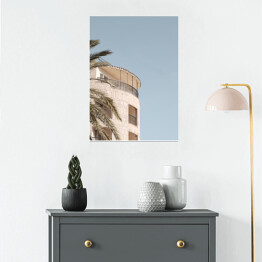 Plakat samoprzylepny Dom niebieski letnie niebo. Kreatywny, minimalny, jasny i przewiewny stylizowany koncept.