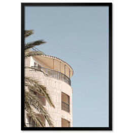 Plakat w ramie Dom niebieski letnie niebo. Kreatywny, minimalny, jasny i przewiewny stylizowany koncept.