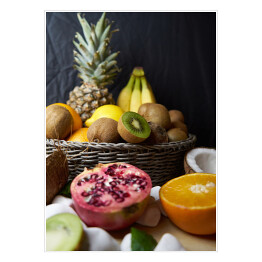 Plakat Owoce cytrusowe w wiklinowym koszu