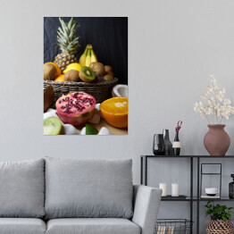 Plakat Owoce cytrusowe w wiklinowym koszu