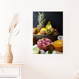 Plakat samoprzylepny Owoce cytrusowe w wiklinowym koszu
