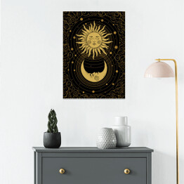 Plakat Słońce i księżyc. Ilustracja na ciemnym tle nawiązująca do mistycyzmu