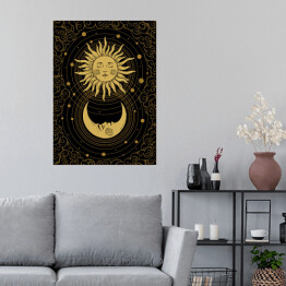Plakat Słońce i księżyc. Ilustracja na ciemnym tle nawiązująca do mistycyzmu