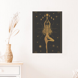 Plakat samoprzylepny Zodiakara. Ilustracja z kobietą wśród gwiazd