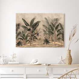 Obraz na płótnie Tropikalny las deszczowy 3D. Dżungla vintage z bananowcami i palmami