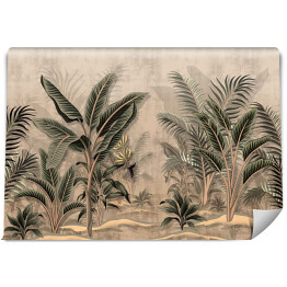 Tropikalny las deszczowy 3D. Dżungla vintage z bananowcami i palmami