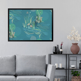 Obraz w ramie Kwiaty na rzece - ilustracja