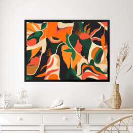 Obraz w ramie Liście dżungli z dominującym kolorem pomarańczowym